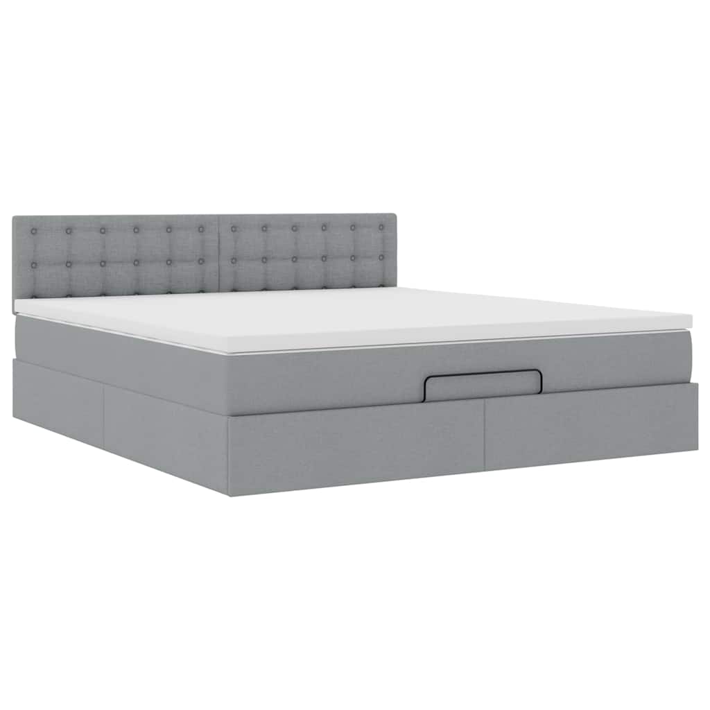 Ottoman bed met matras en LED's 160x200 cm stof lichtgrijs is nu te koop bij PeponiXL, paradijselijk wonen!