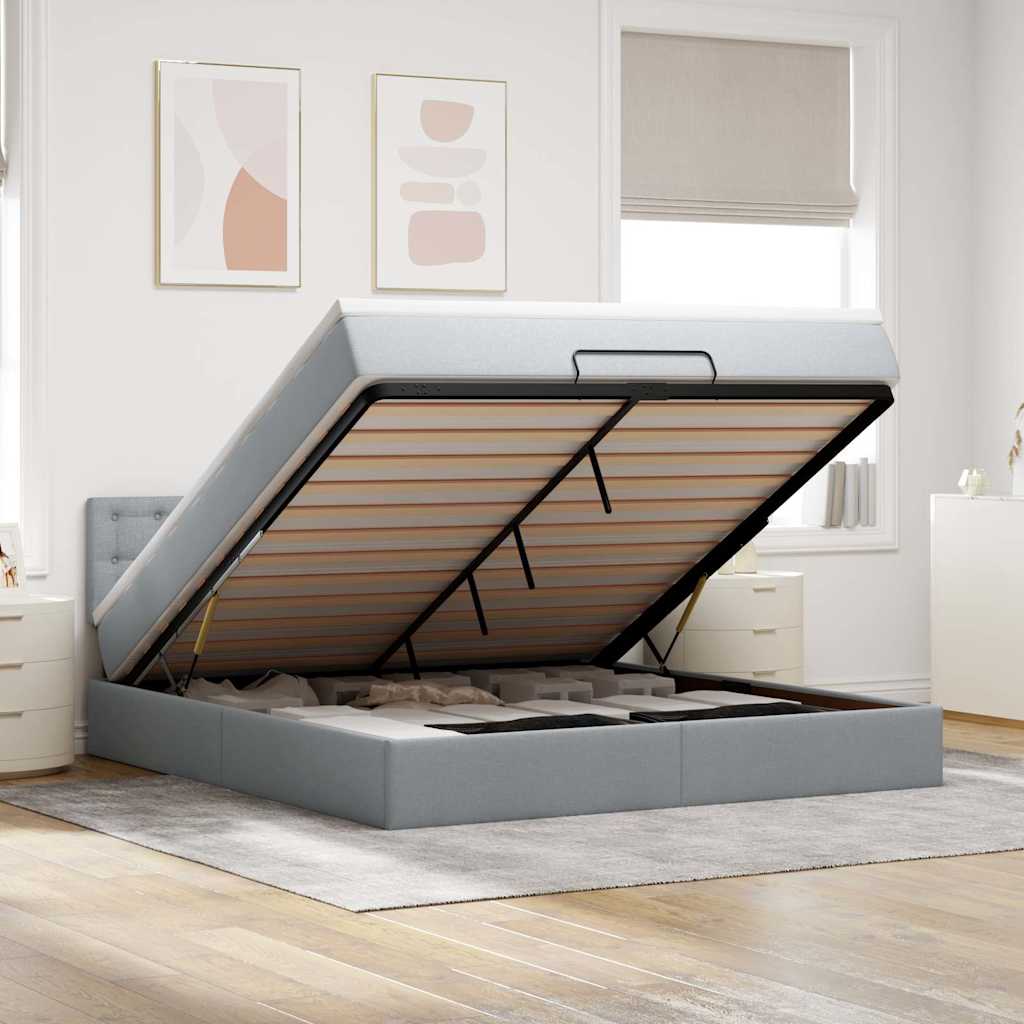 Ottoman bed met matras en LED's 160x200 cm stof lichtgrijs is nu te koop bij PeponiXL, paradijselijk wonen!