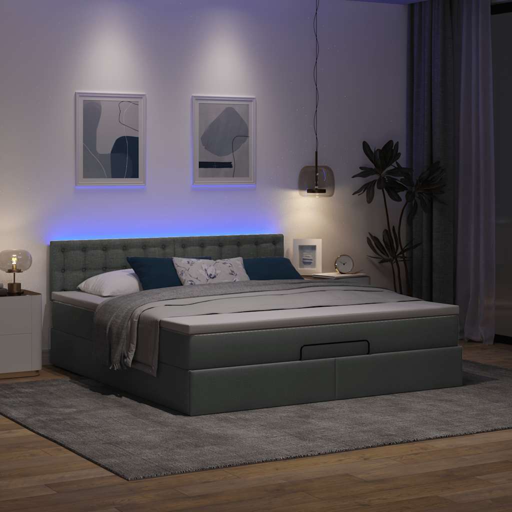 Ottoman bed met matras en LED's 160x200cm stof donkergrijs is nu te koop bij PeponiXL, paradijselijk wonen!