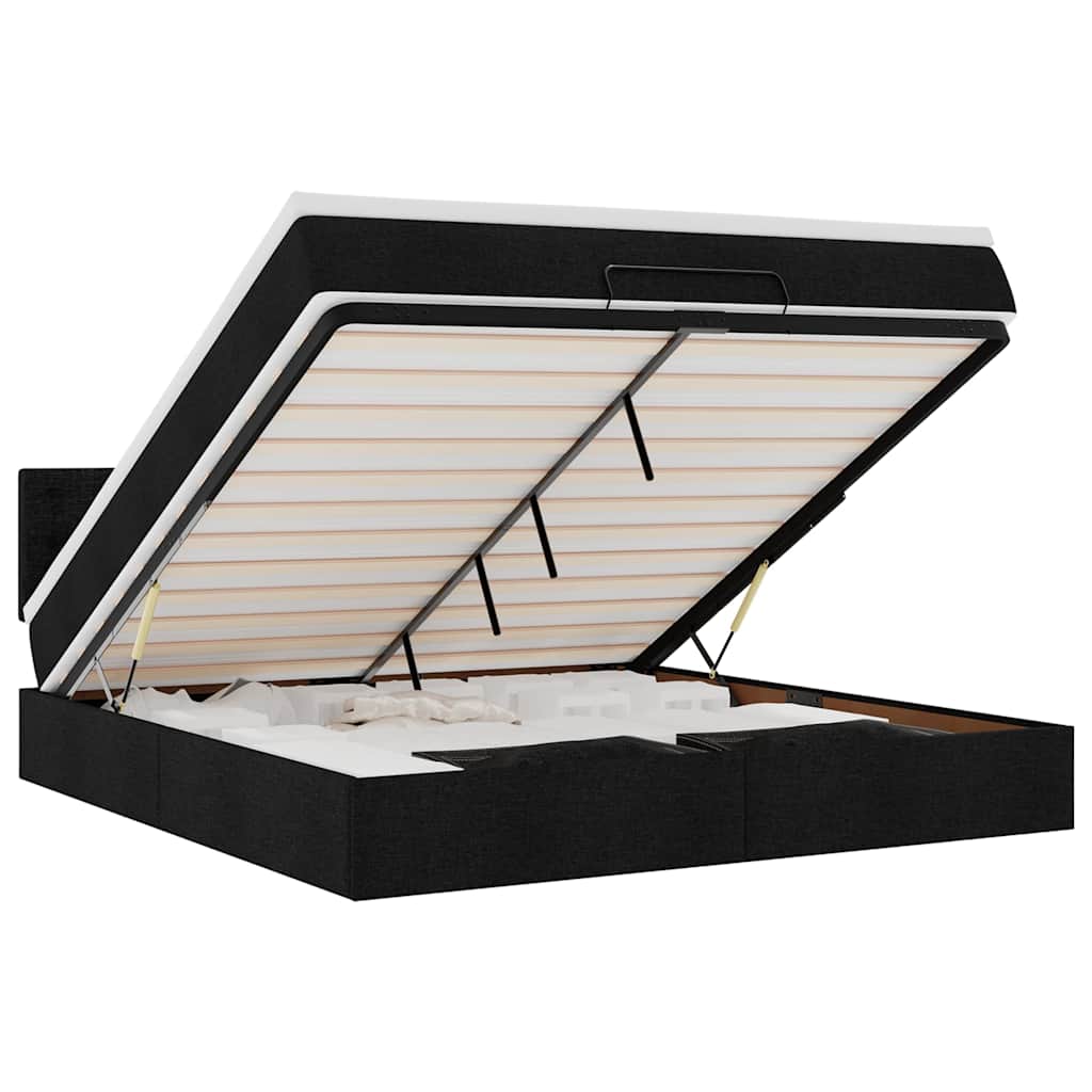 Ottoman bed met matras en LED's 160x200cm stof zwart is nu te koop bij PeponiXL, paradijselijk wonen!