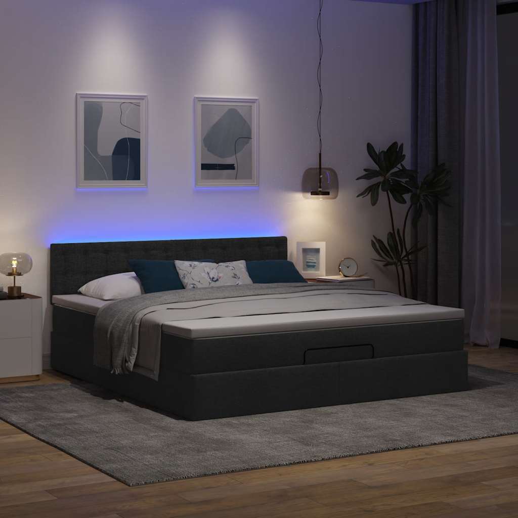 Ottoman bed met matras en LED's 160x200cm stof zwart is nu te koop bij PeponiXL, paradijselijk wonen!