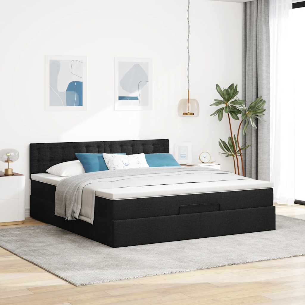 Ottoman bed met matras en LED's 160x200cm stof zwart is nu te koop bij PeponiXL, paradijselijk wonen!