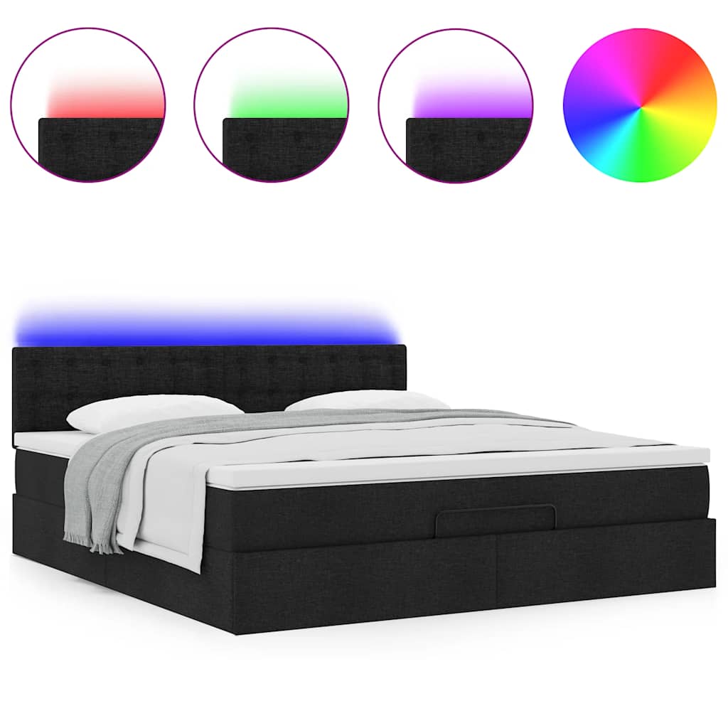 Ottoman bed met matras en LED's 160x200cm stof zwart is nu te koop bij PeponiXL, paradijselijk wonen!
