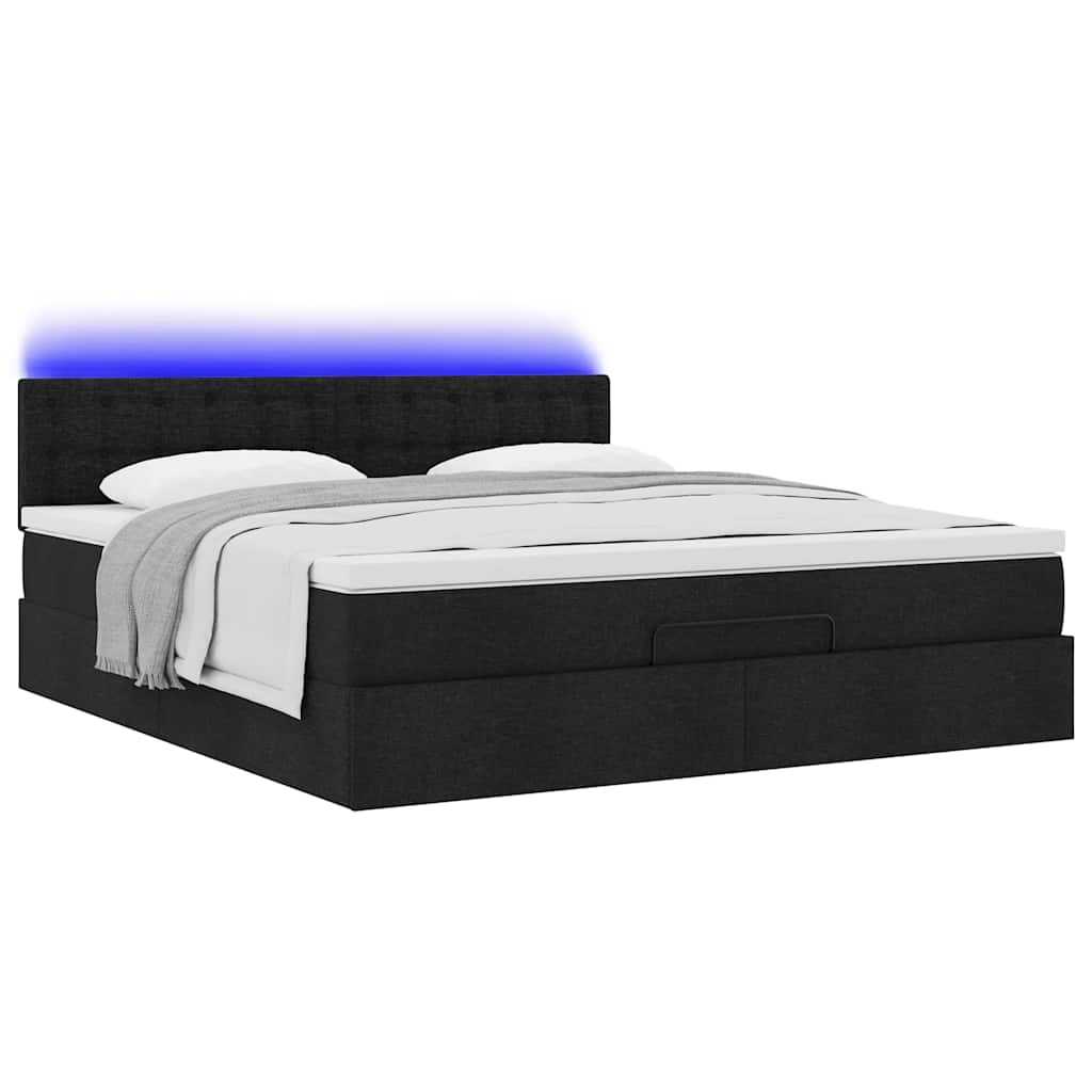 Ottoman bed met matras en LED's 160x200cm stof zwart is nu te koop bij PeponiXL, paradijselijk wonen!