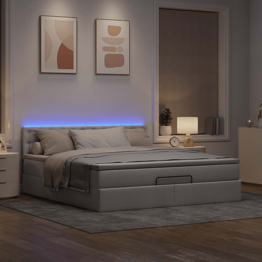 Ottoman bed met matras en LED's 160x200cm stof taupe is nu te koop bij PeponiXL, paradijselijk wonen!