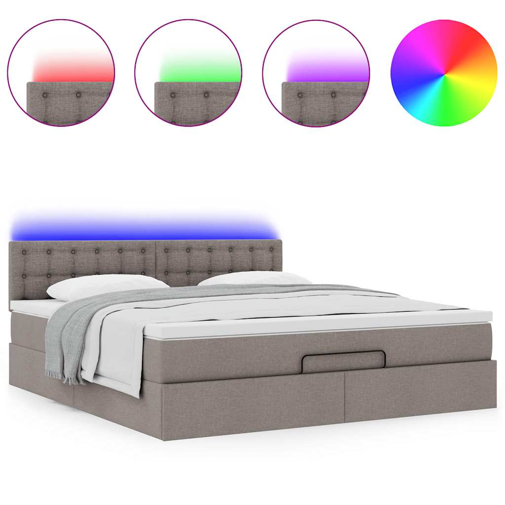 Ottoman bed met matras en LED's 160x200cm stof taupe is nu te koop bij PeponiXL, paradijselijk wonen!