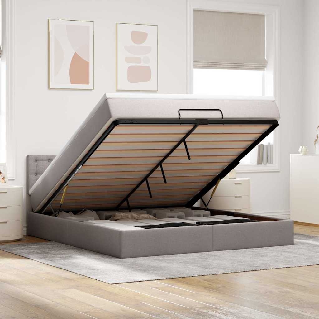 Ottoman bed met matras en LED's 160x200cm stof taupe is nu te koop bij PeponiXL, paradijselijk wonen!