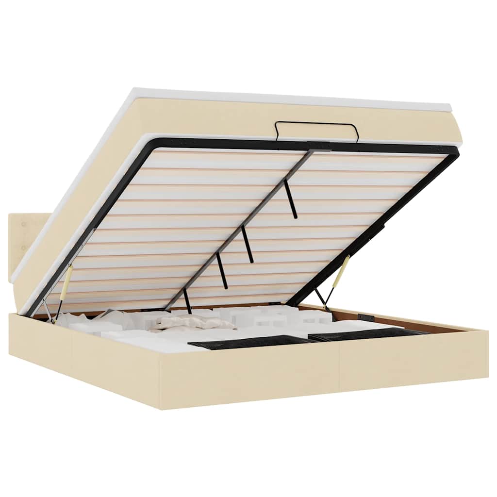 Ottoman bed met matras en LED's 160x200cm stof crèmekleurig is nu te koop bij PeponiXL, paradijselijk wonen!