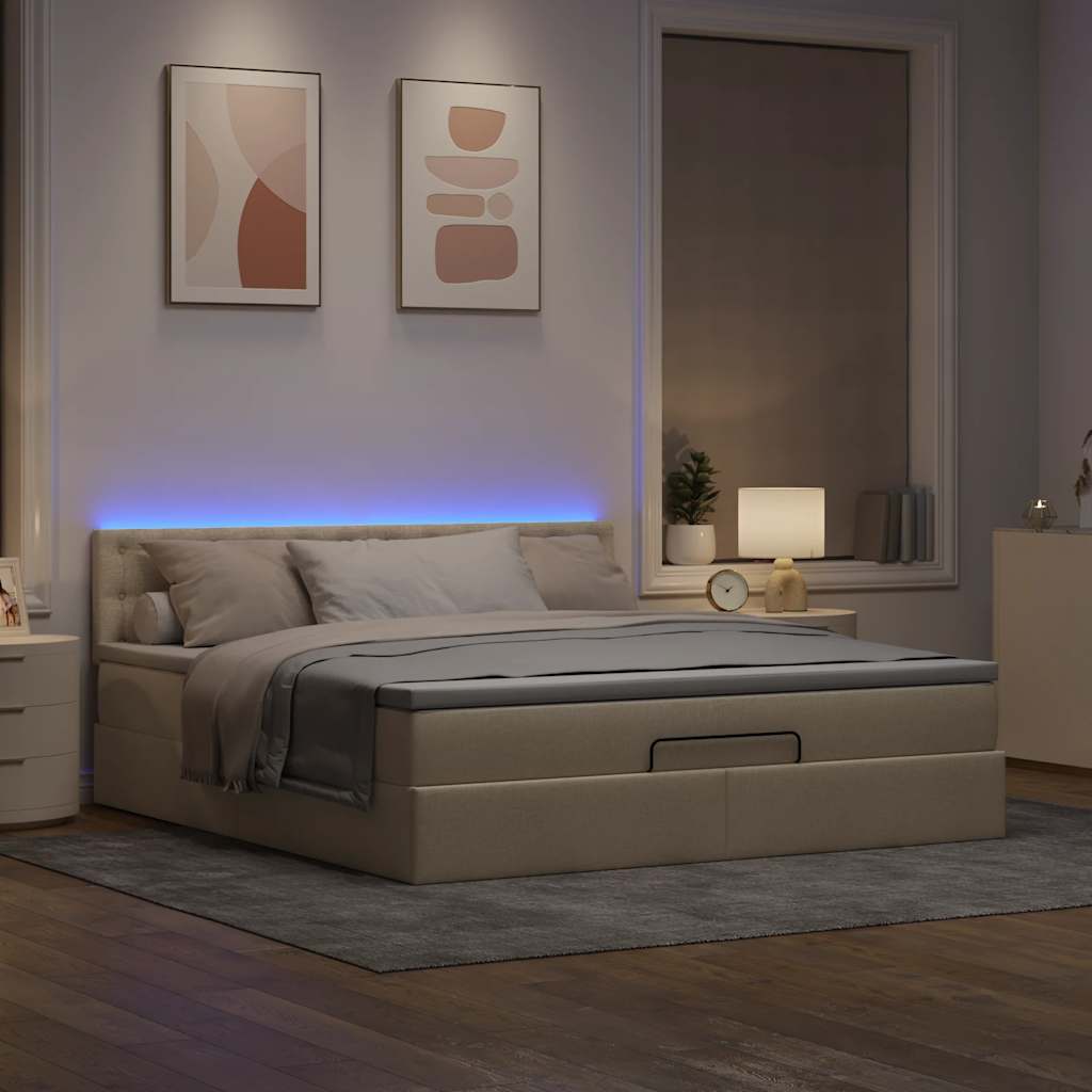 Ottoman bed met matras en LED's 160x200cm stof crèmekleurig is nu te koop bij PeponiXL, paradijselijk wonen!