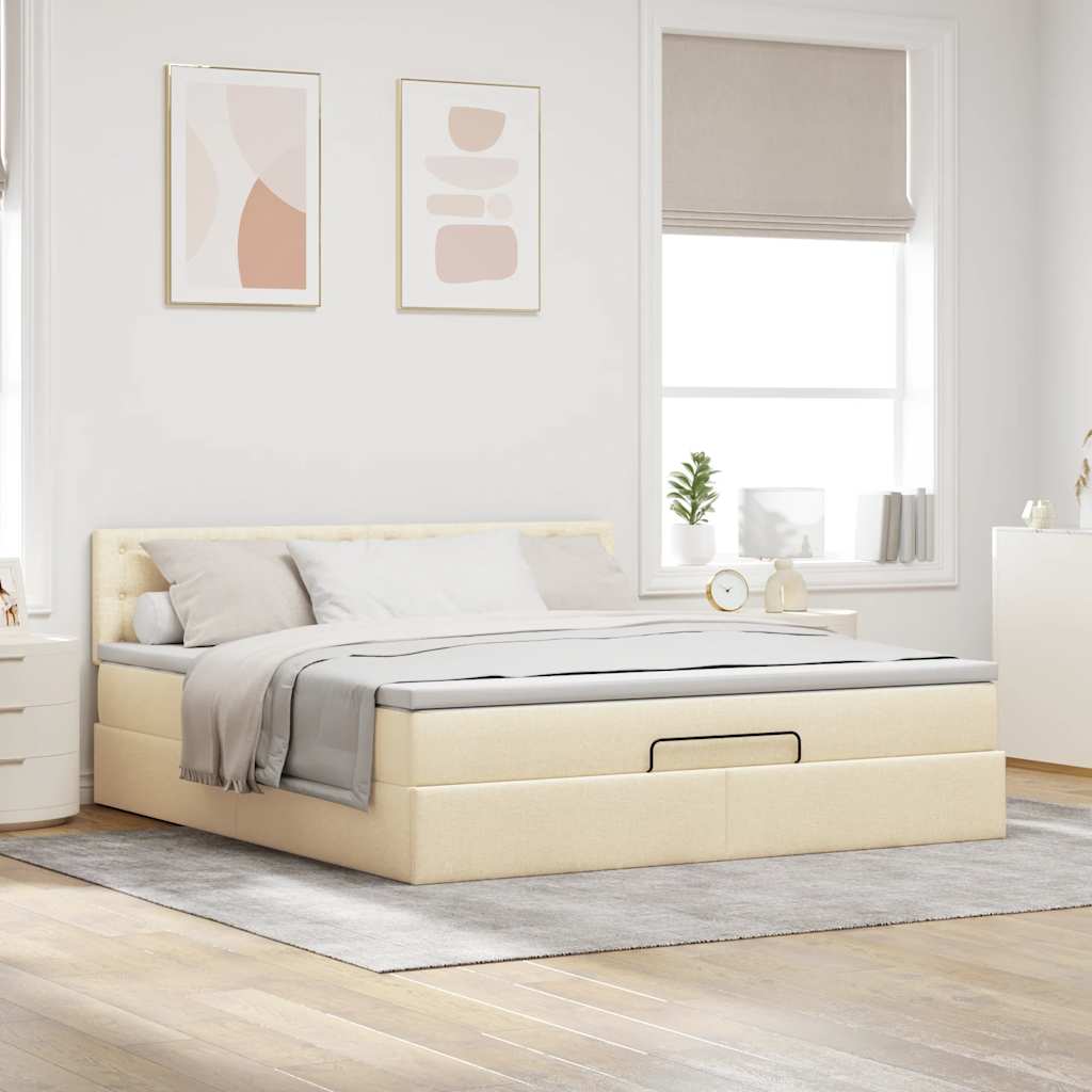 Ottoman bed met matras en LED's 160x200cm stof crèmekleurig is nu te koop bij PeponiXL, paradijselijk wonen!
