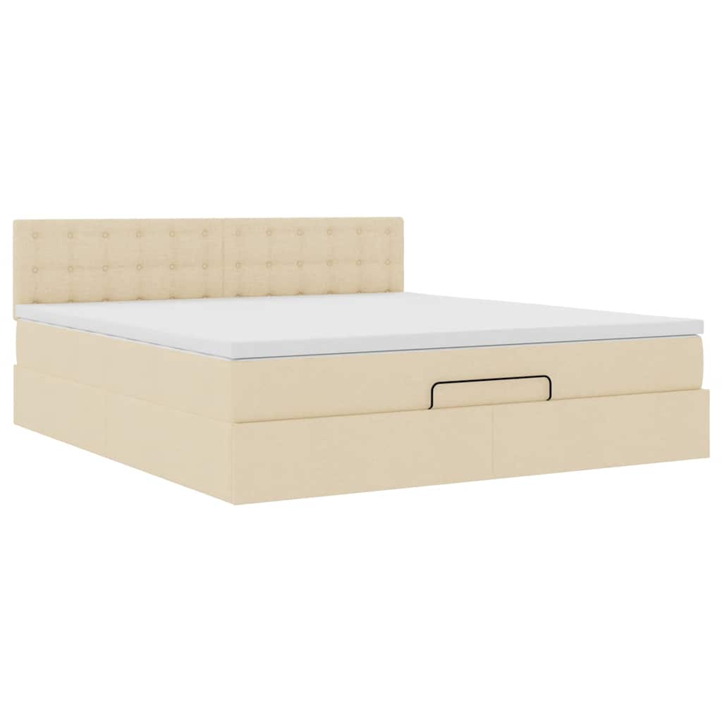 Ottoman bed met matras en LED's 160x200cm stof crèmekleurig is nu te koop bij PeponiXL, paradijselijk wonen!