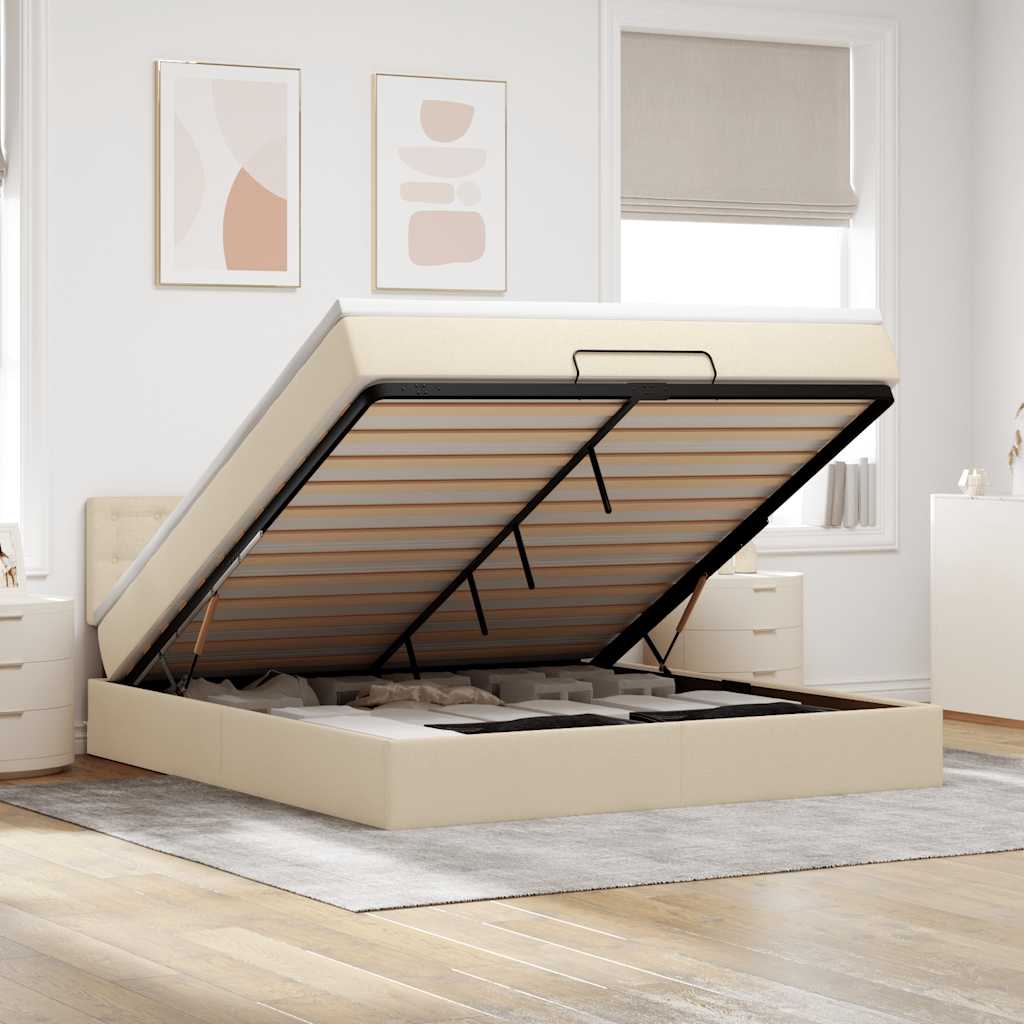 Ottoman bed met matras en LED's 160x200cm stof crèmekleurig is nu te koop bij PeponiXL, paradijselijk wonen!