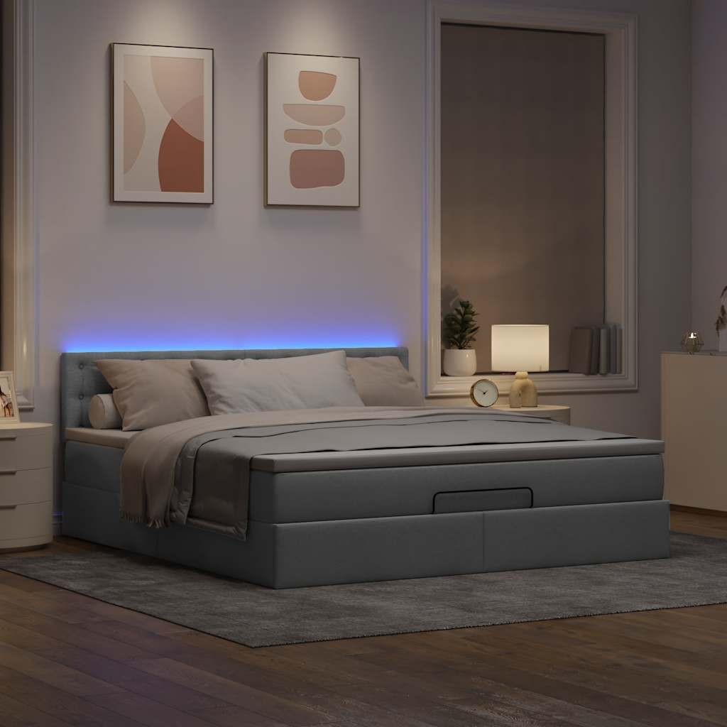 Bed poef met matras en LED's 180x200 cm stof lichtgrijs is nu te koop bij PeponiXL, paradijselijk wonen!