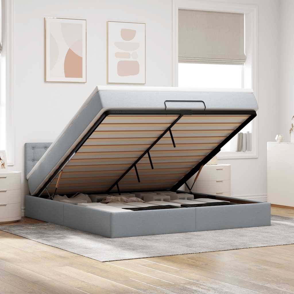 Bed poef met matras en LED's 180x200 cm stof lichtgrijs is nu te koop bij PeponiXL, paradijselijk wonen!