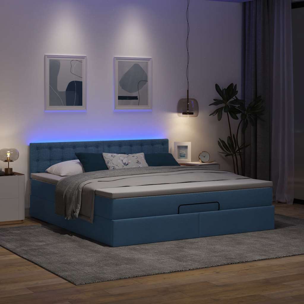 Bed poef met matras en LED's 180x200 cm stof blauw is nu te koop bij PeponiXL, paradijselijk wonen!