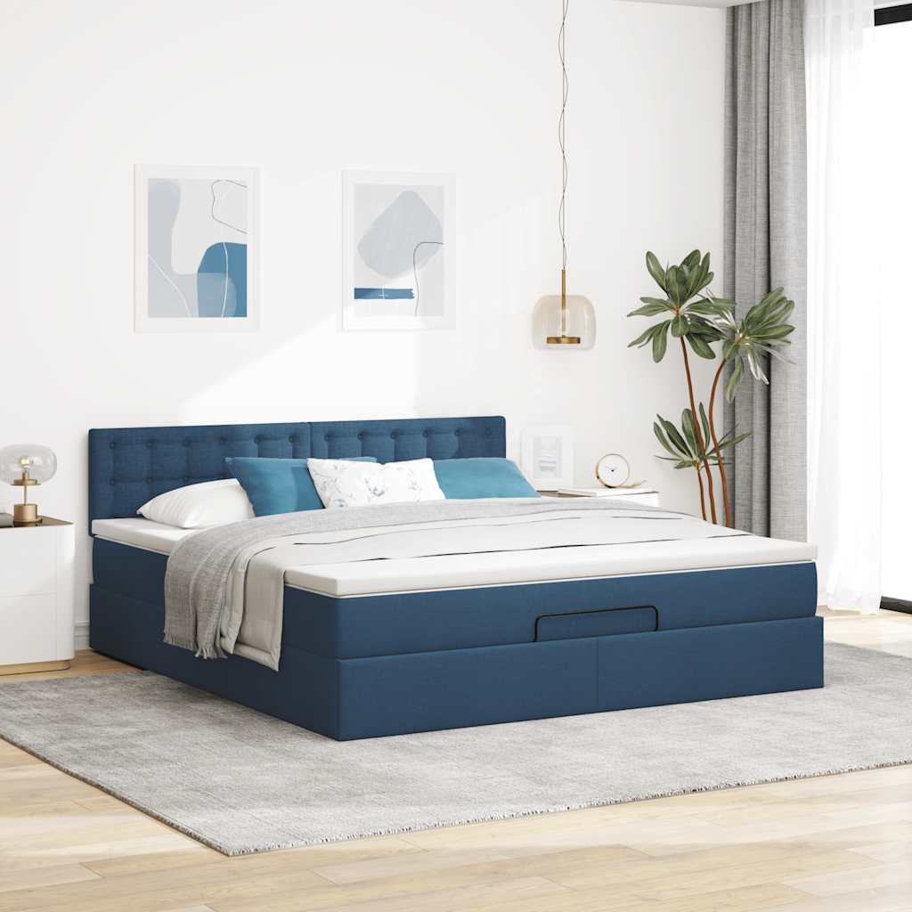 Bed poef met matras en LED's 180x200 cm stof blauw is nu te koop bij PeponiXL, paradijselijk wonen!