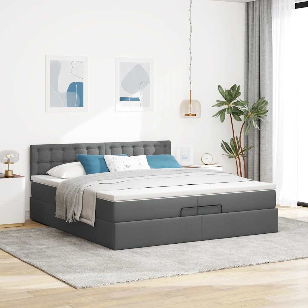 Ottoman bed met matrassen en LED's 200x200cm stof donkergrijs is nu te koop bij PeponiXL, paradijselijk wonen!