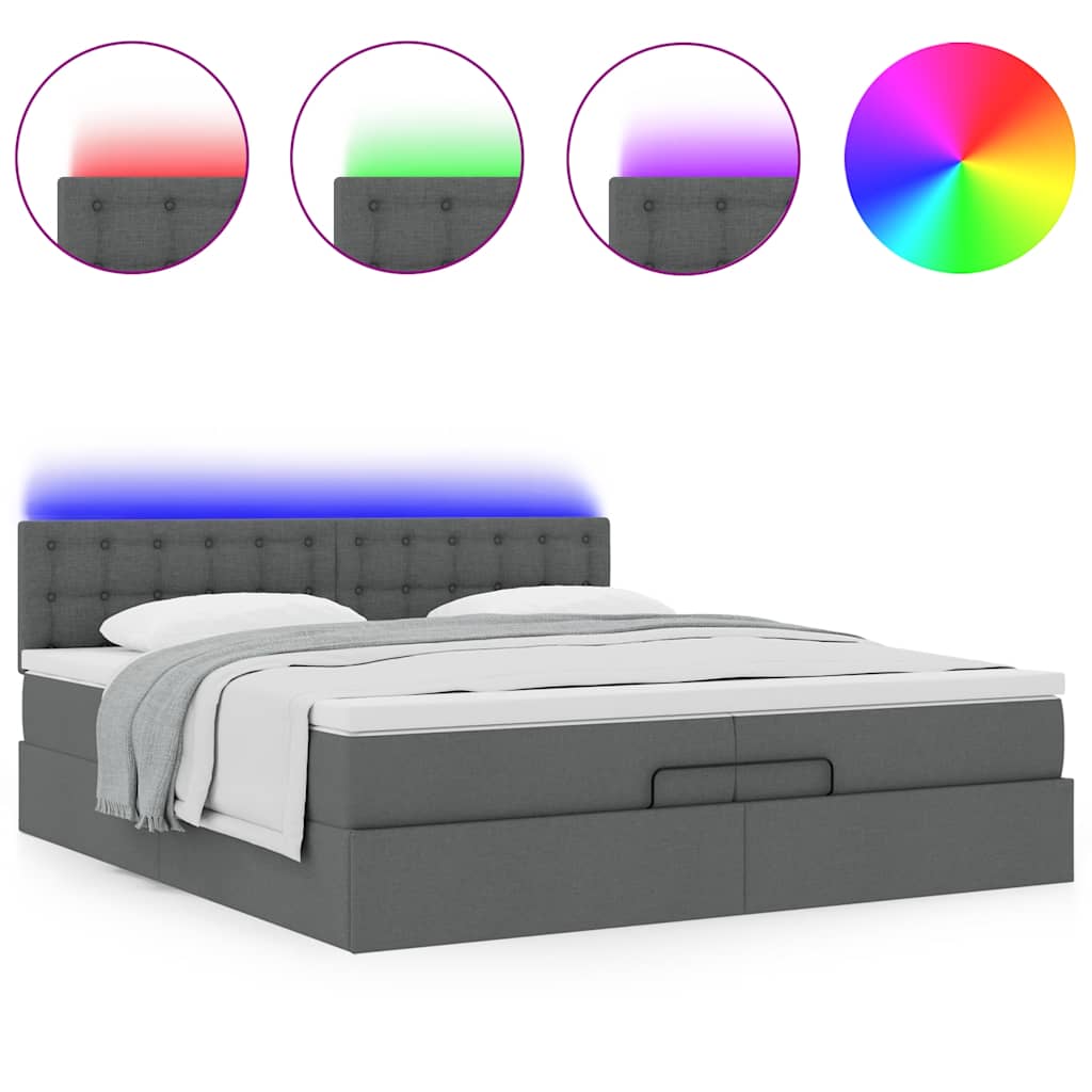 Ottoman bed met matrassen en LED's 200x200cm stof donkergrijs is nu te koop bij PeponiXL, paradijselijk wonen!