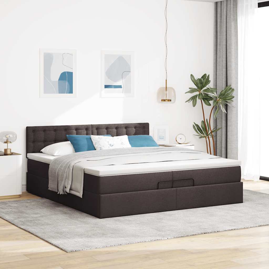 Ottoman bed met matrassen en LED's 200x200cm stof donkerbruin