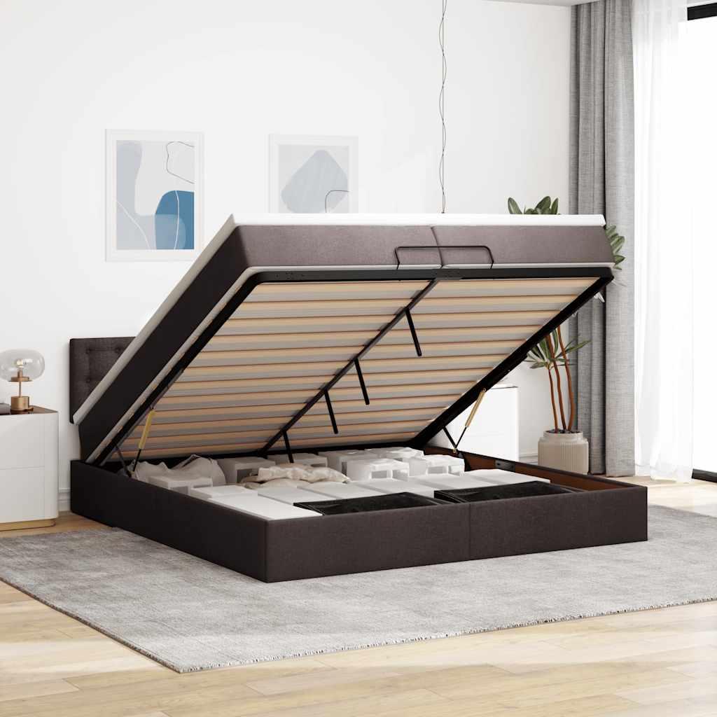 Ottoman bed met matrassen en LED's 200x200cm stof donkerbruin