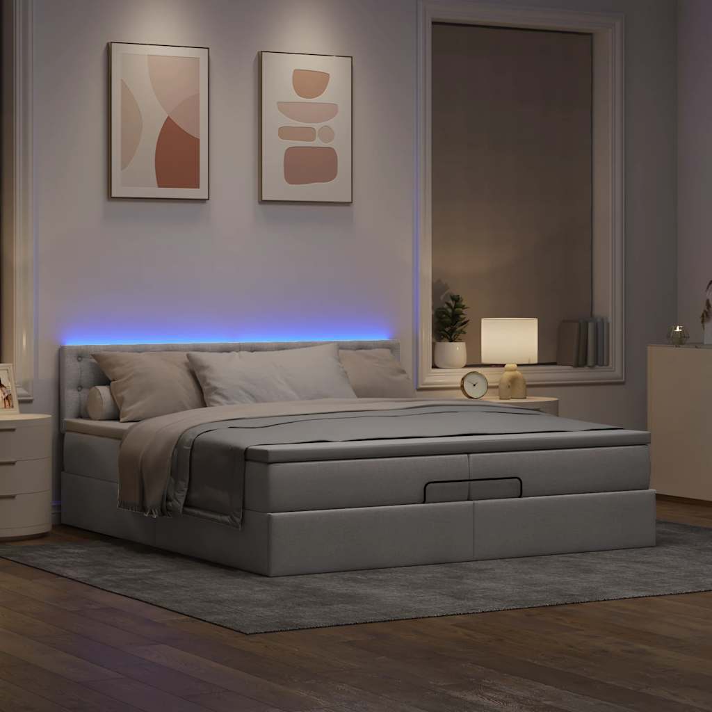 Ottoman bed met matrassen en LED's 200x200cm stof taupe is nu te koop bij PeponiXL, paradijselijk wonen!