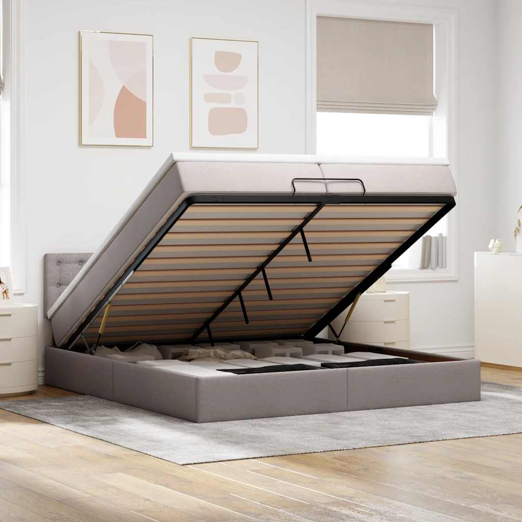 Ottoman bed met matrassen en LED's 200x200cm stof taupe is nu te koop bij PeponiXL, paradijselijk wonen!