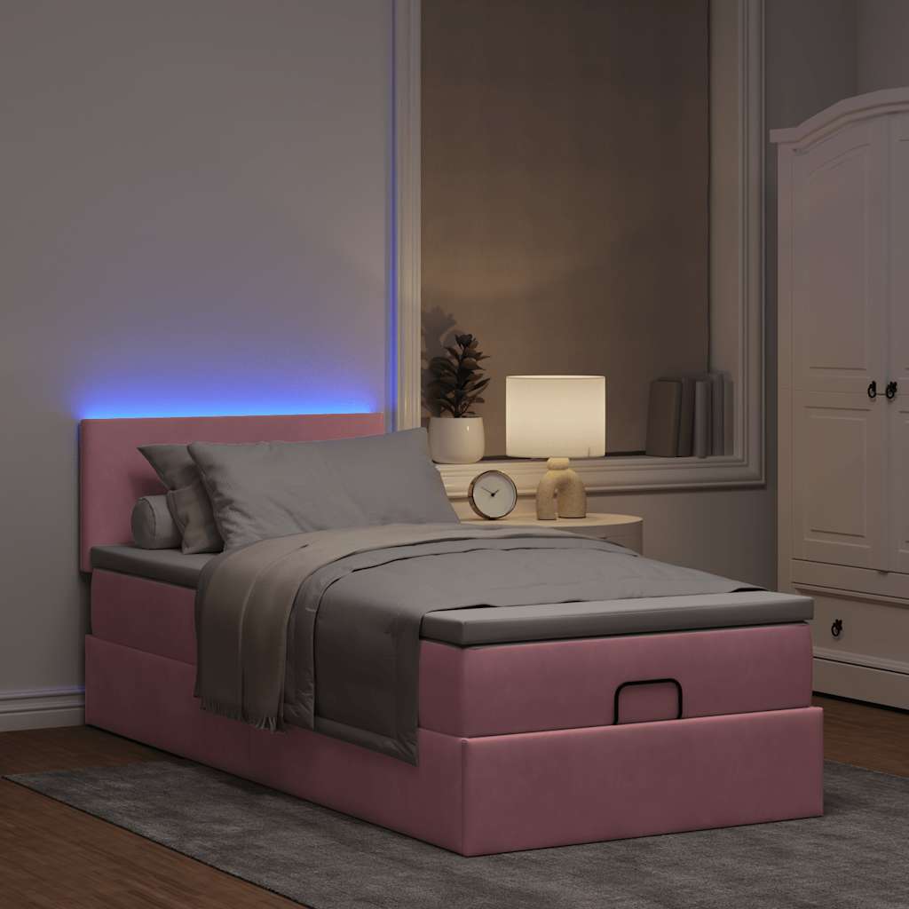 Bed poef met matras en LED's 80x200 cm fluweel roze is nu te koop bij PeponiXL, paradijselijk wonen!