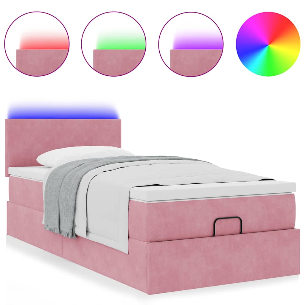 Bed poef met matras en LED's 80x200 cm fluweel roze is nu te koop bij PeponiXL, paradijselijk wonen!