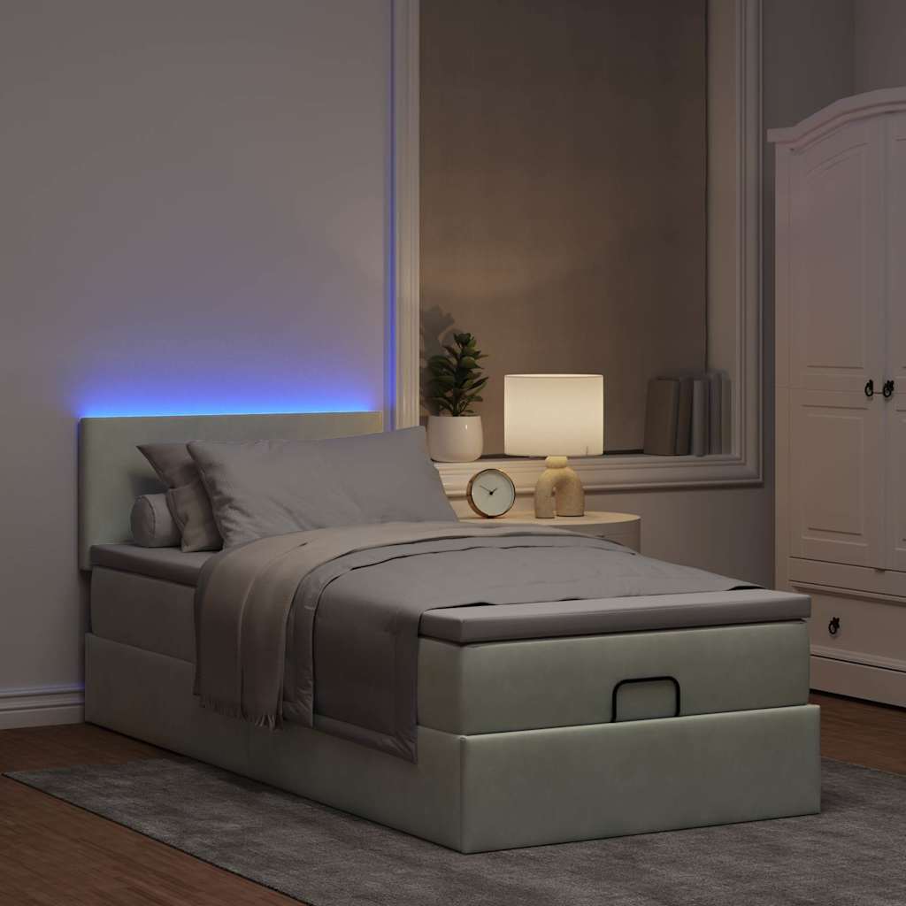 Ottoman bed met matras en LED's 90x190cm fluweel lichtgrijs is nu te koop bij PeponiXL, paradijselijk wonen!