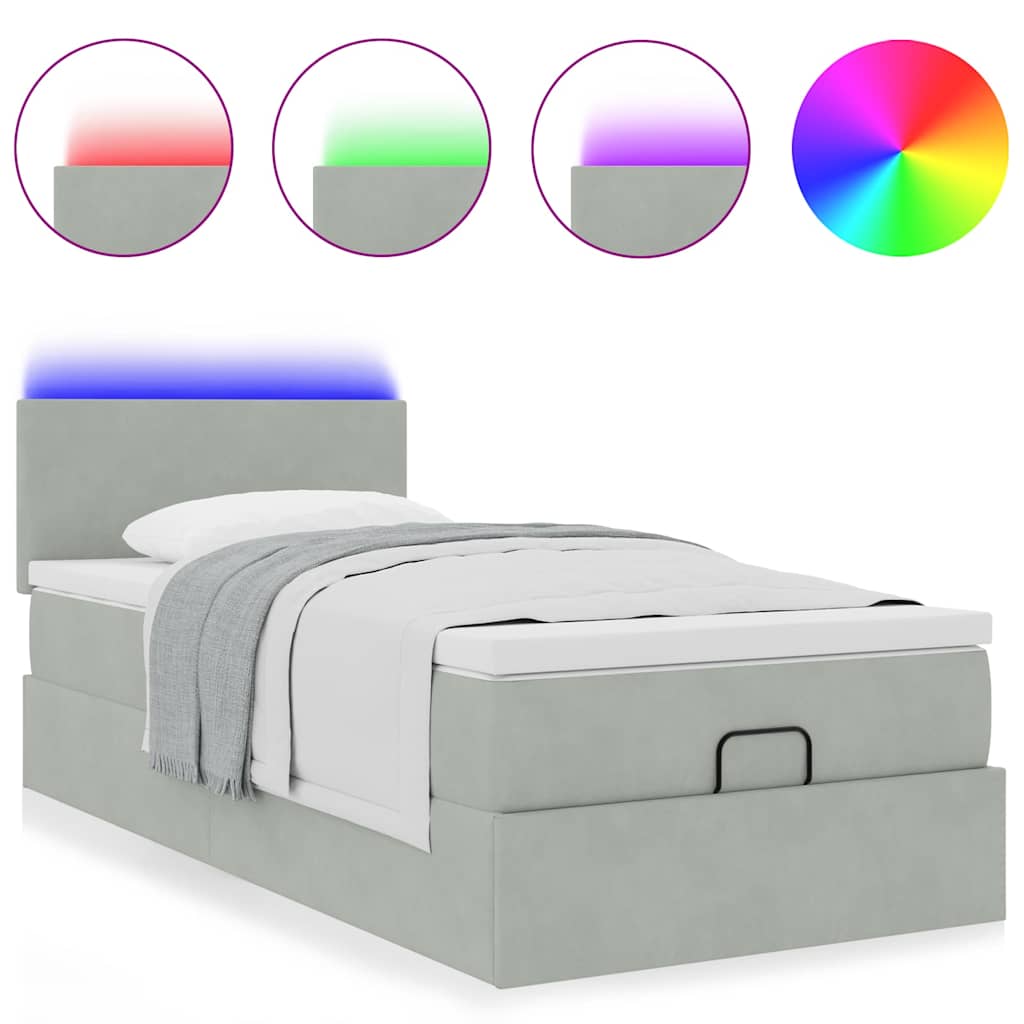 Ottoman bed met matras en LED's 90x190cm fluweel lichtgrijs is nu te koop bij PeponiXL, paradijselijk wonen!