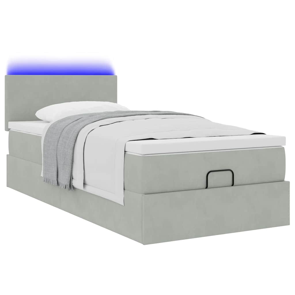 Ottoman bed met matras en LED's 90x190cm fluweel lichtgrijs is nu te koop bij PeponiXL, paradijselijk wonen!