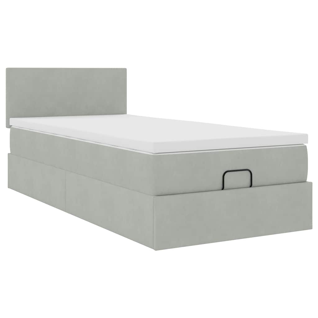 Ottoman bed met matras en LED's 90x190cm fluweel lichtgrijs is nu te koop bij PeponiXL, paradijselijk wonen!