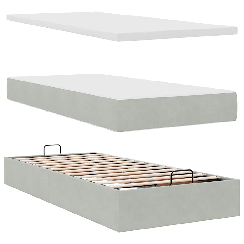 Ottoman bed met matras en LED's 90x190cm fluweel lichtgrijs is nu te koop bij PeponiXL, paradijselijk wonen!