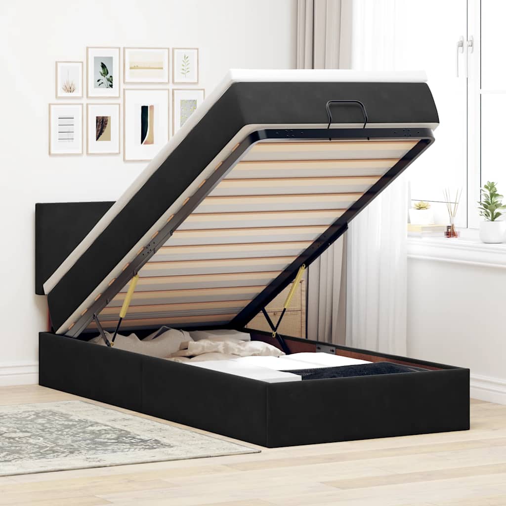 Ottoman bed met matras en LED's 90x190cm fluweel zwart is nu te koop bij PeponiXL, paradijselijk wonen!
