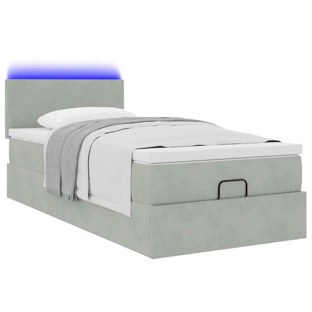 Ottoman bed met matras en LED's 100x200 cm fluweel lichtgrijs is nu te koop bij PeponiXL, paradijselijk wonen!