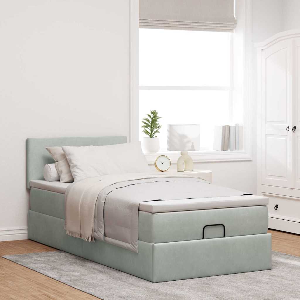 Ottoman bed met matras en LED's 100x200 cm fluweel lichtgrijs is nu te koop bij PeponiXL, paradijselijk wonen!