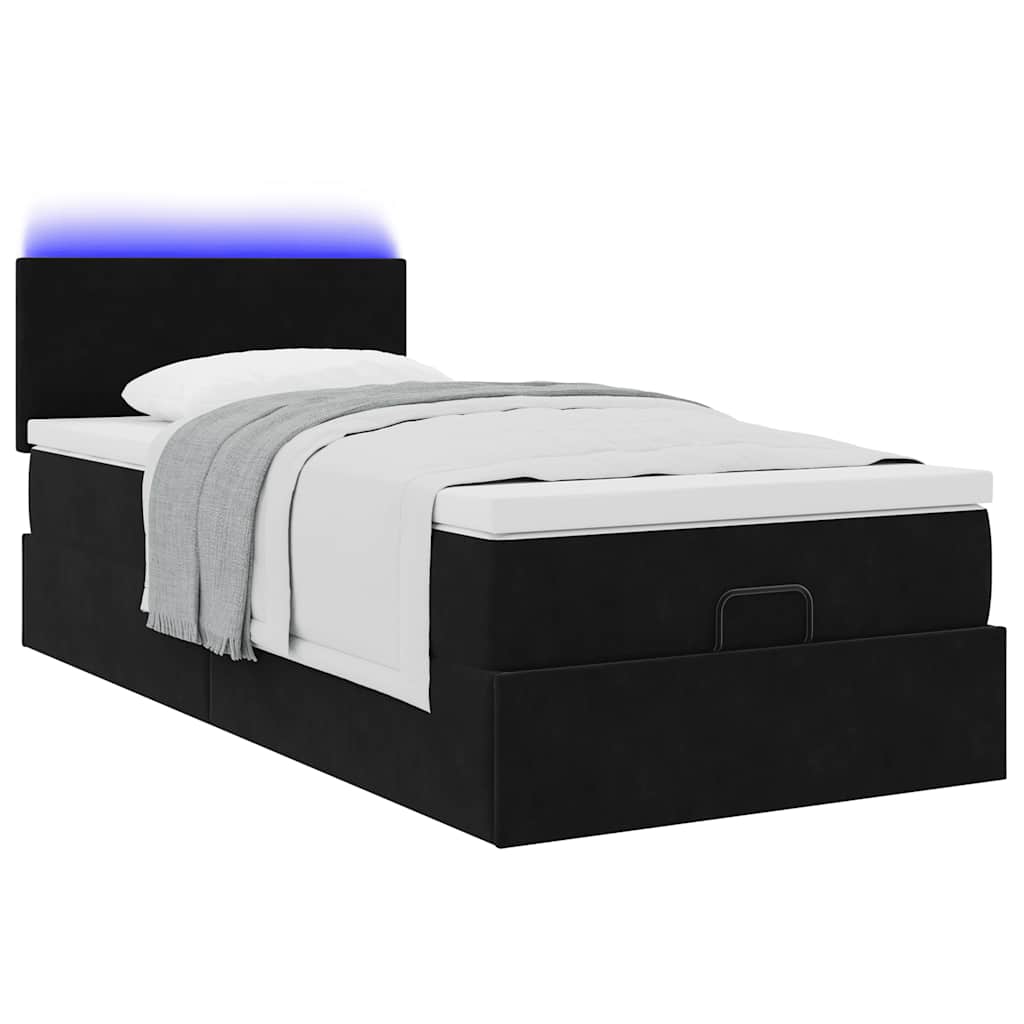 Ottoman bed met matras en LED's 100x200 cm fluweel zwart is nu te koop bij PeponiXL, paradijselijk wonen!
