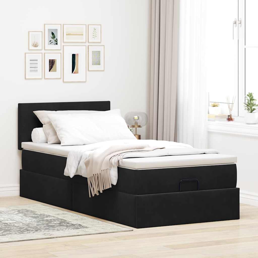 Ottoman bed met matras en LED's 100x200 cm fluweel zwart is nu te koop bij PeponiXL, paradijselijk wonen!