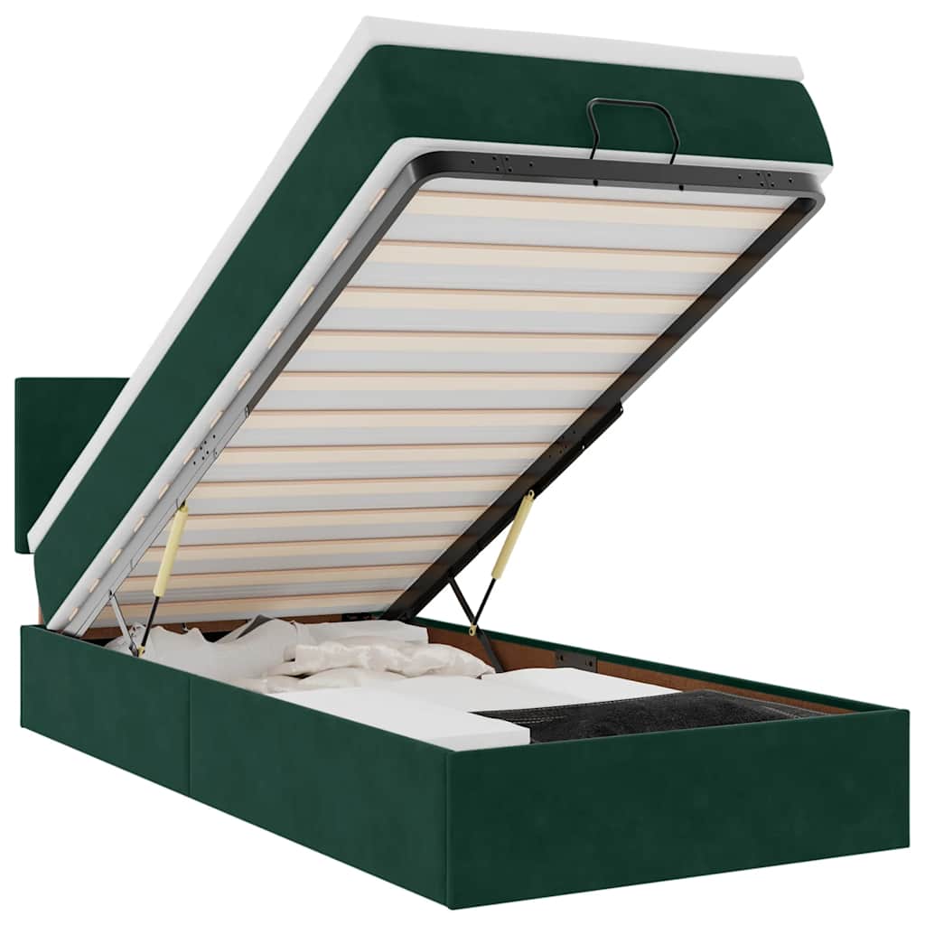 Ottoman bed met matras en LED's 100x200 cm fluweel donkergroen is nu te koop bij PeponiXL, paradijselijk wonen!