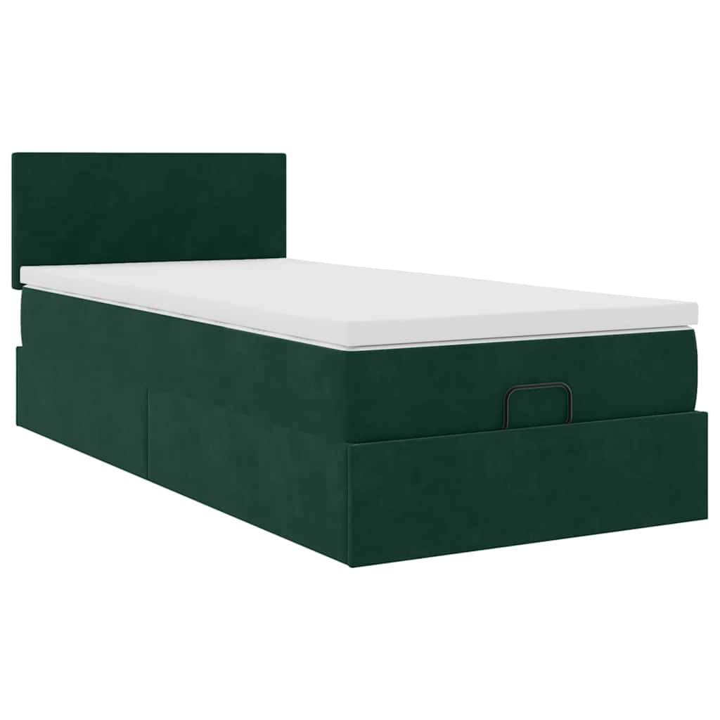 Ottoman bed met matras en LED's 100x200 cm fluweel donkergroen is nu te koop bij PeponiXL, paradijselijk wonen!