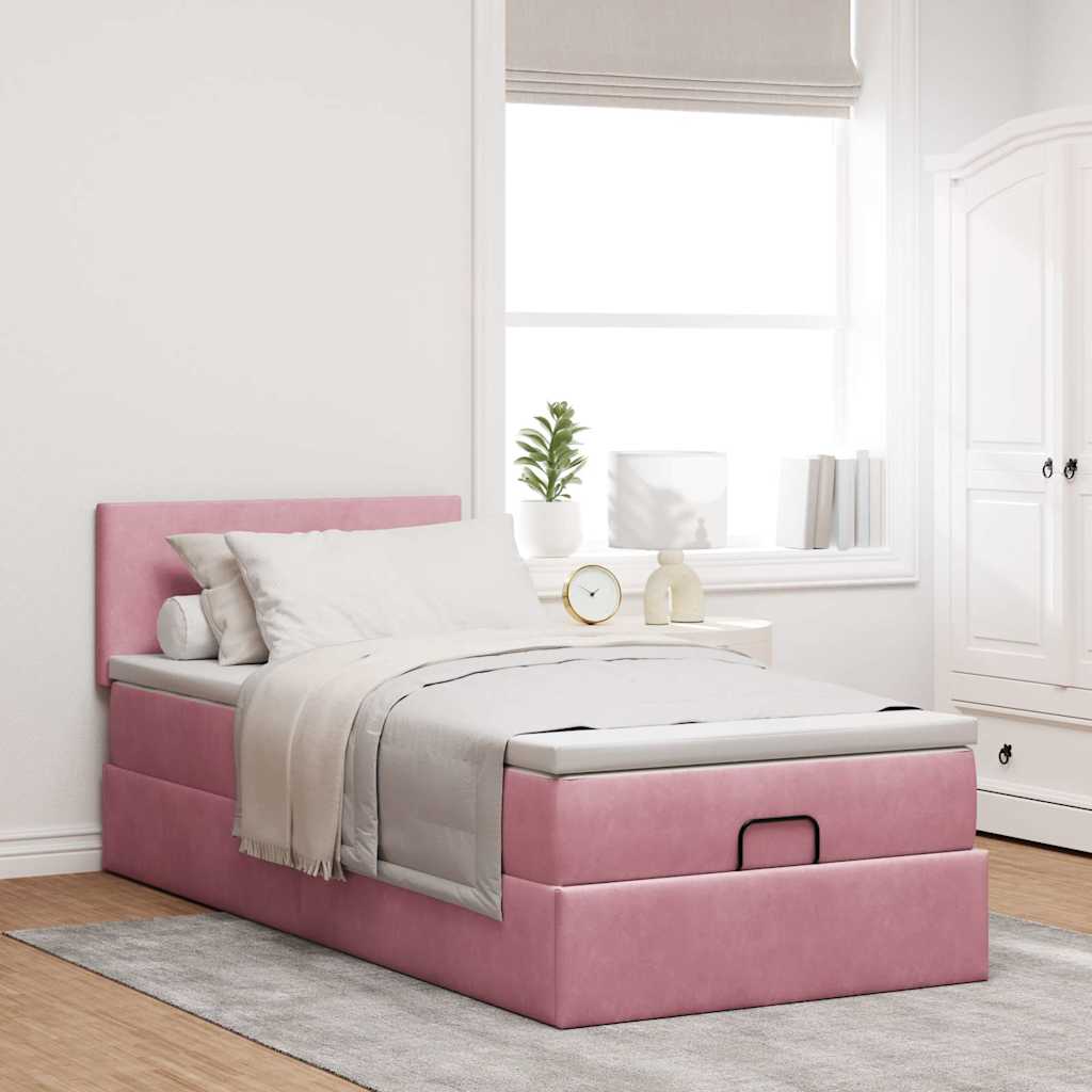 Ottoman bed met matras en LED's 100x200 cm fluweel roze is nu te koop bij PeponiXL, paradijselijk wonen!