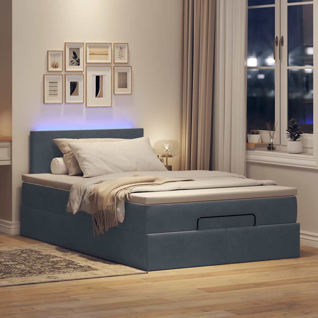 Bed poef met matras en LED's 120x190 cm fluweel donkergrijs is nu te koop bij PeponiXL, paradijselijk wonen!