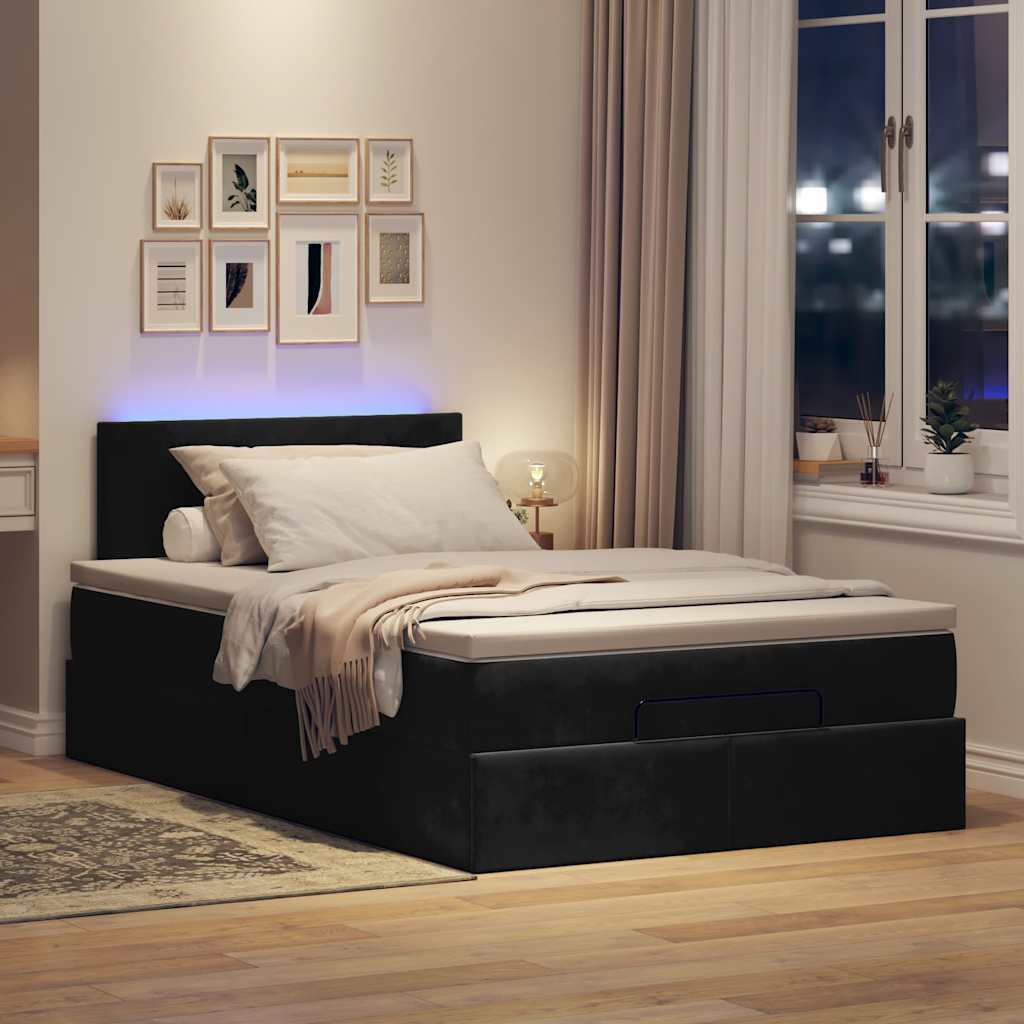 Bed poef met matras en LED's 120x190 cm fluweel zwart is nu te koop bij PeponiXL, paradijselijk wonen!