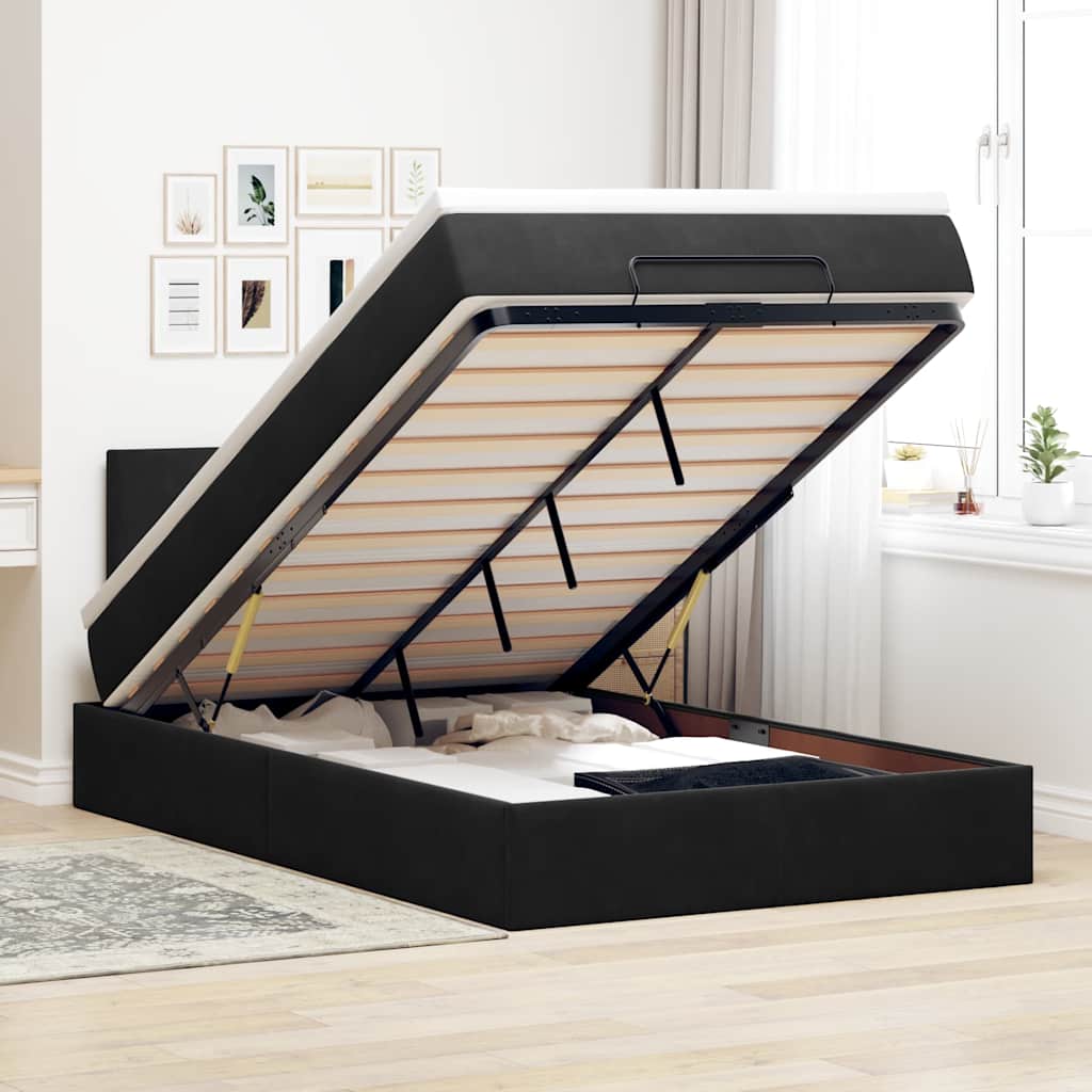 Bed poef met matras en LED's 120x190 cm fluweel zwart is nu te koop bij PeponiXL, paradijselijk wonen!