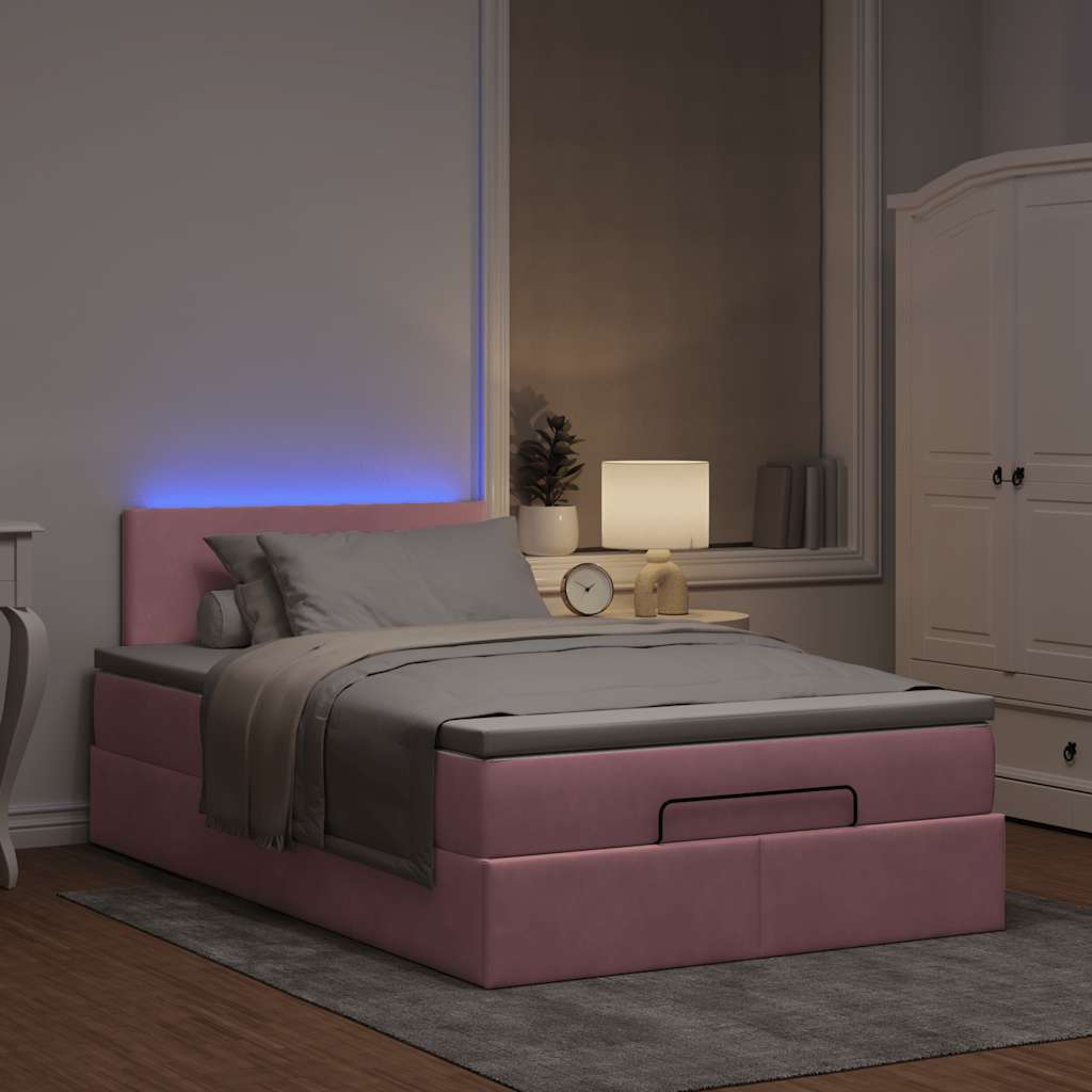 Bed poef met matras en LED's 120x190 cm fluweel roze is nu te koop bij PeponiXL, paradijselijk wonen!