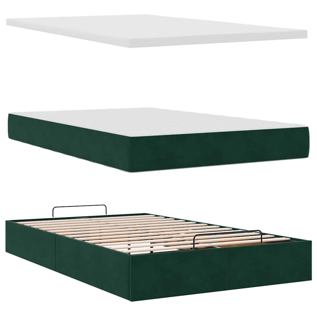 Ottoman bed met matras en LED's 120x200cm fluweel donkergroen is nu te koop bij PeponiXL, paradijselijk wonen!
