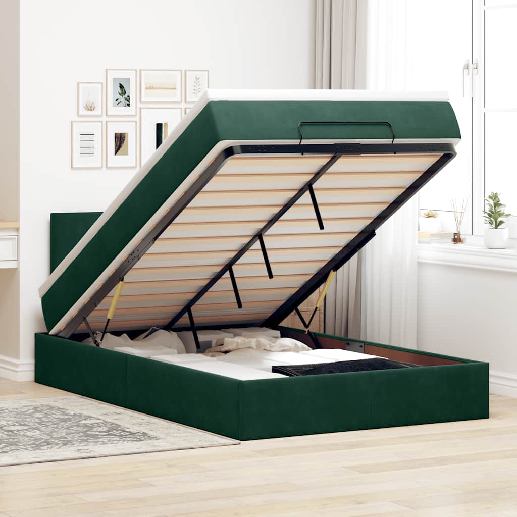 Ottoman bed met matras en LED's 120x200cm fluweel donkergroen is nu te koop bij PeponiXL, paradijselijk wonen!