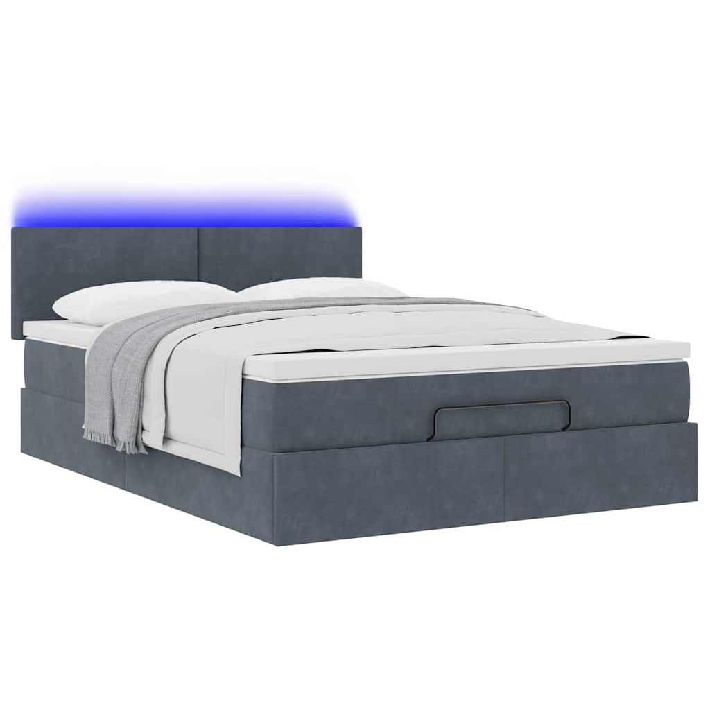 Ottoman bed met matras en LED's 140x190cm fluweel donkergrijs is nu te koop bij PeponiXL, paradijselijk wonen!