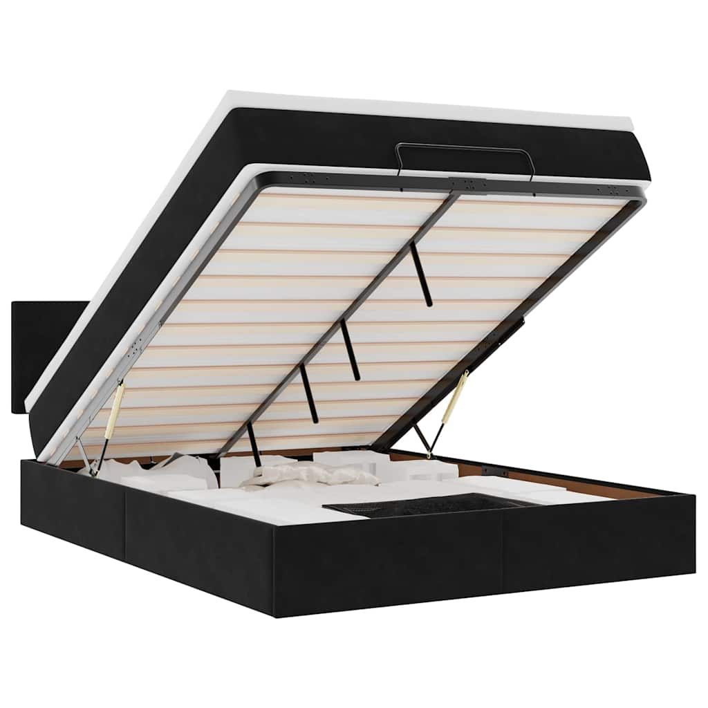 Ottoman bed met matras en LED's 140x190cm fluweel zwart is nu te koop bij PeponiXL, paradijselijk wonen!