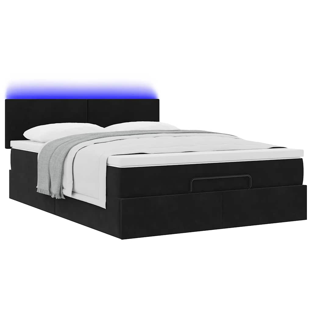 Ottoman bed met matras en LED's 140x190cm fluweel zwart is nu te koop bij PeponiXL, paradijselijk wonen!